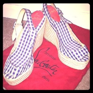 💙Christian Louboutin Blue Checker Wedges💙